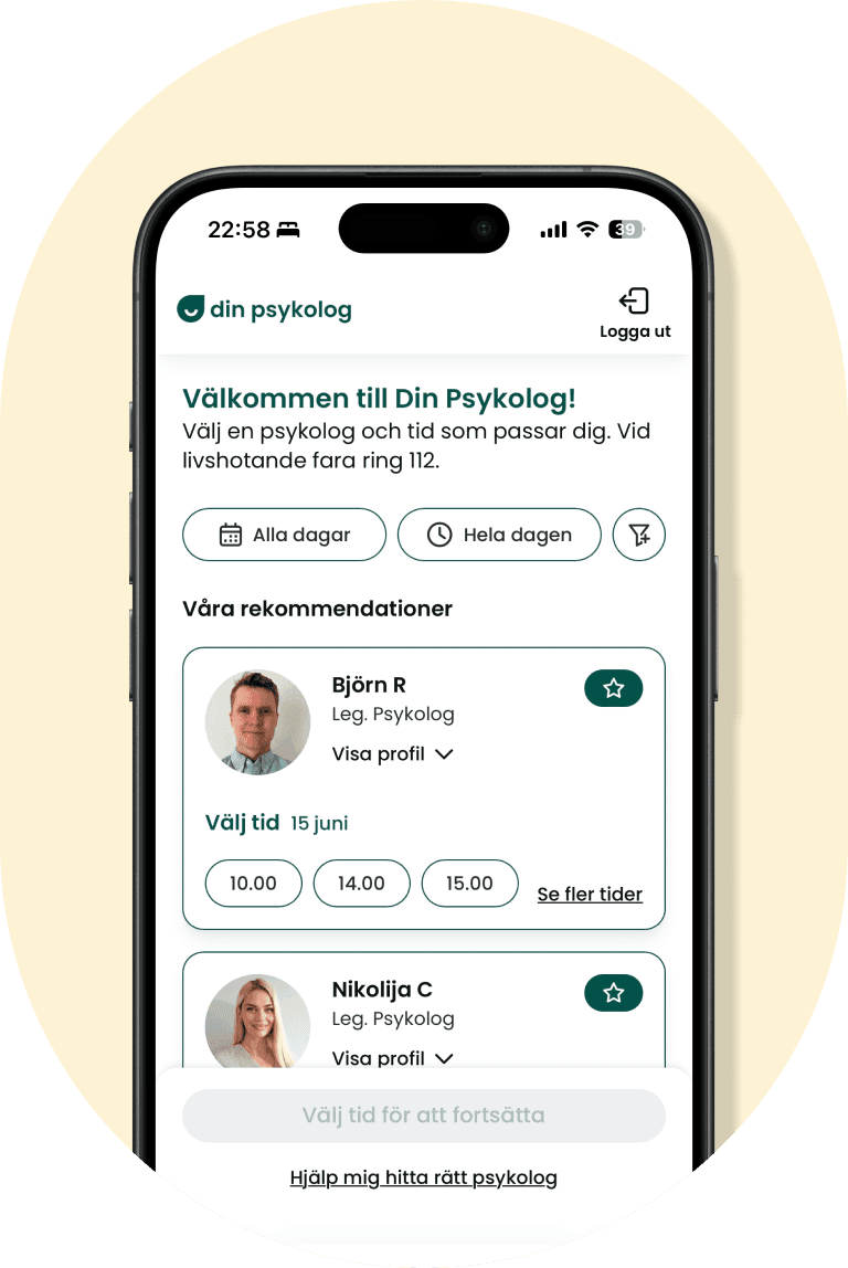 Din Psykolog app interface