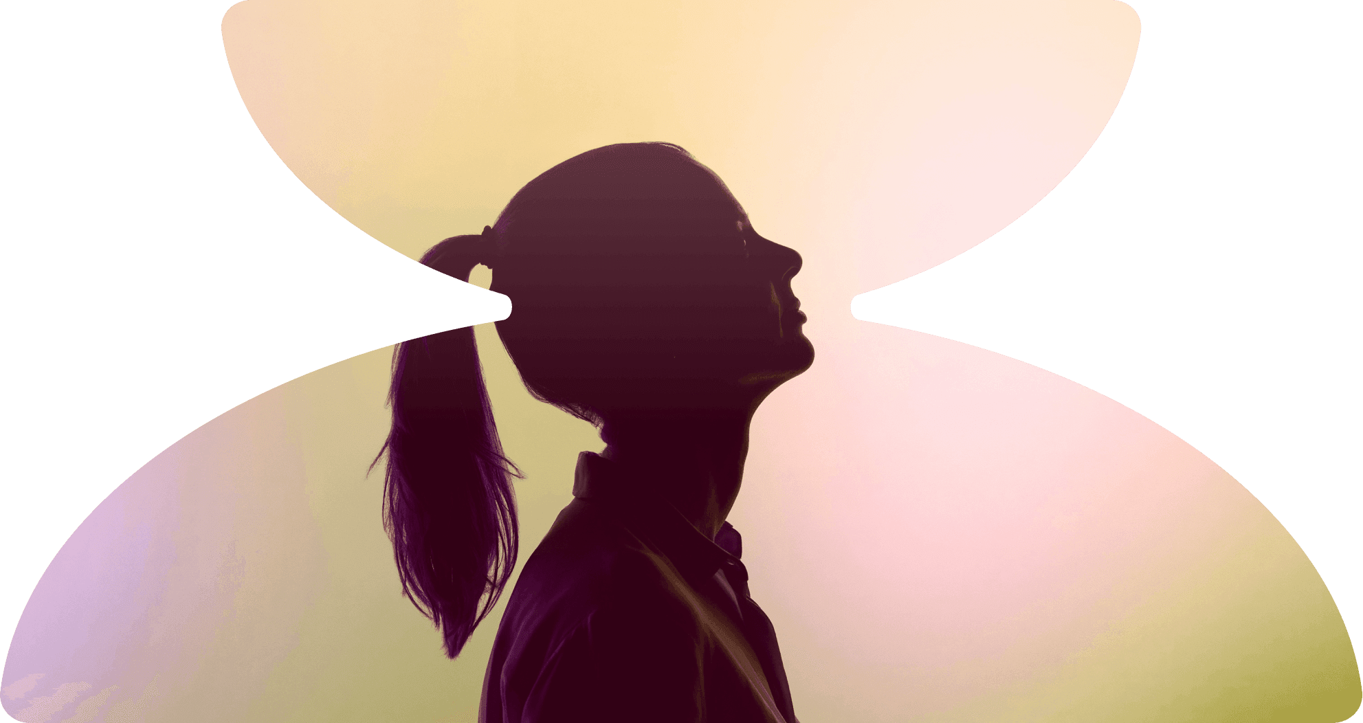 Person silhouette in hourglass gradient frame